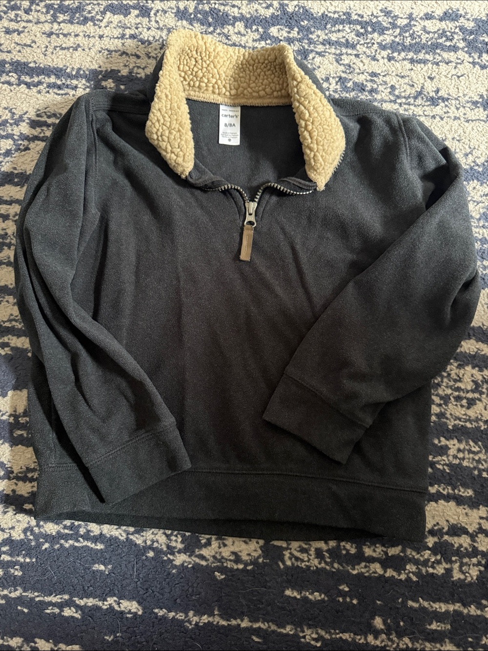 Carter's Boys- Black Quarter-Zip Sweater with Cream Sherpa Collar